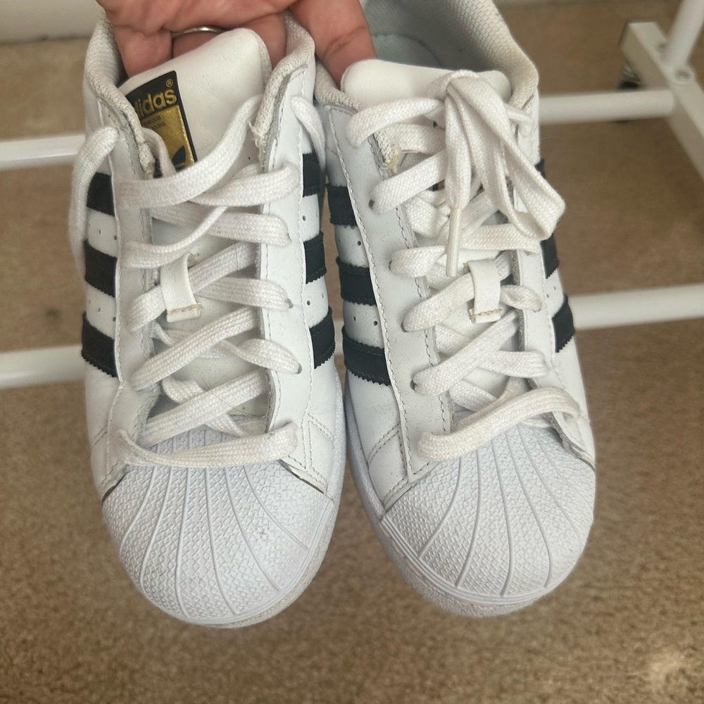 Adidas Kids White and Black Striped Sneakers